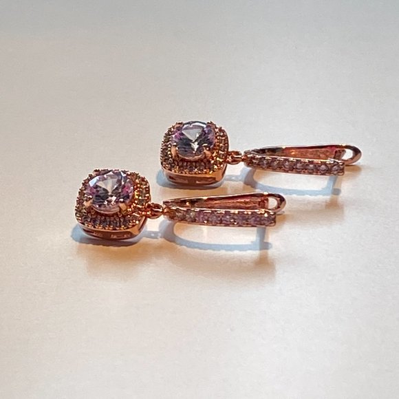 Rose Gold Cubic Zirconia Square Drop Earrings - Picture 7 of 10